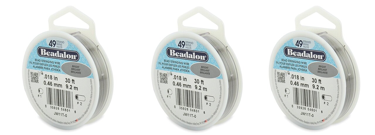 Beadalon Stringing Wire 49-Strand .018-Inch (.46-Millimeter) Diameter 30-Feet/Pkg, Bright (3 Pack)